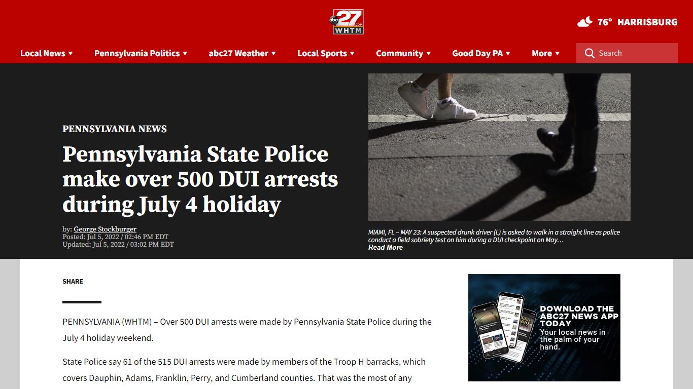 Pennsylvania State Police make over 500 DUI arrests during July ... - ABC27